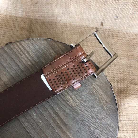 PGA Top Grain Leather Belt with Intricate Cutout Holes Design SZ 44 - Picture 3 of 8